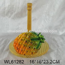 Pineapple design ceramic tissue holder with wooden part